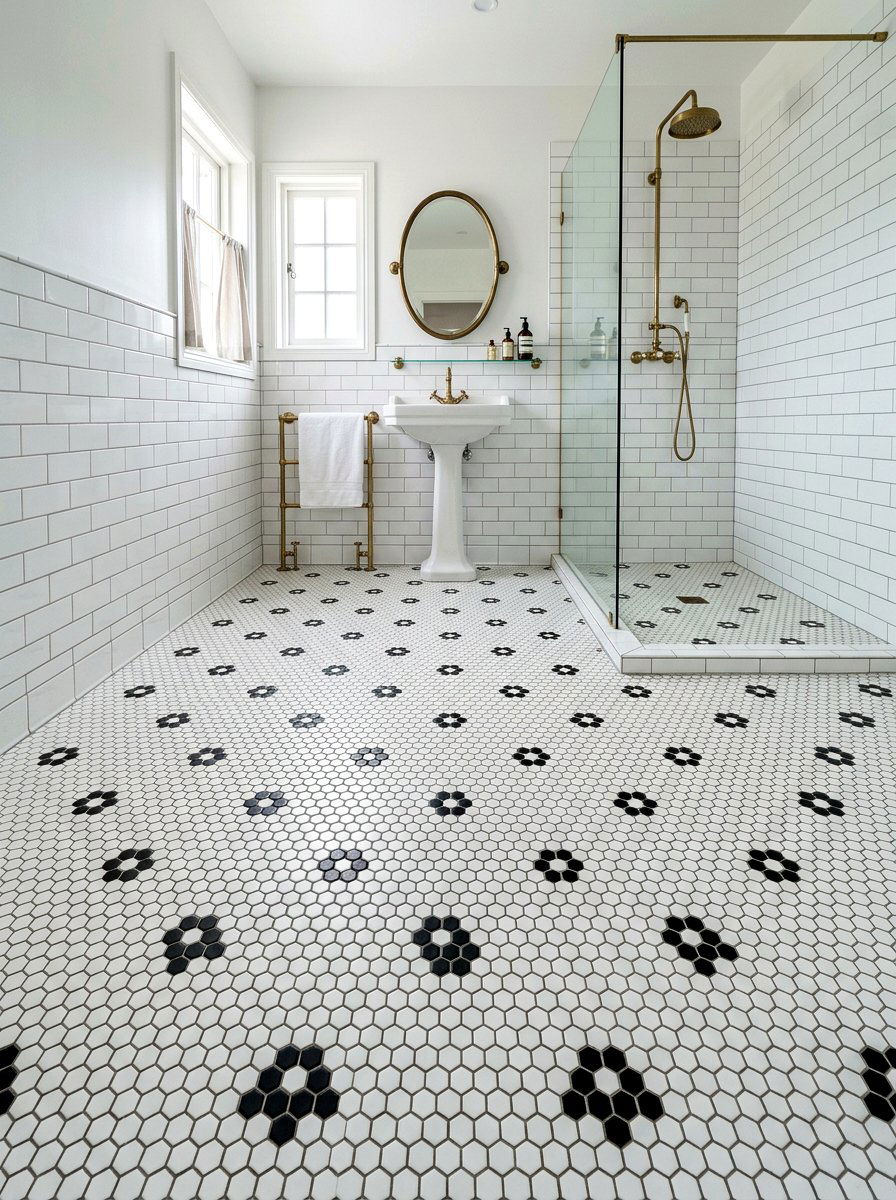 Small Hexagon Floor Tile - 30 shower tile pattern ideas