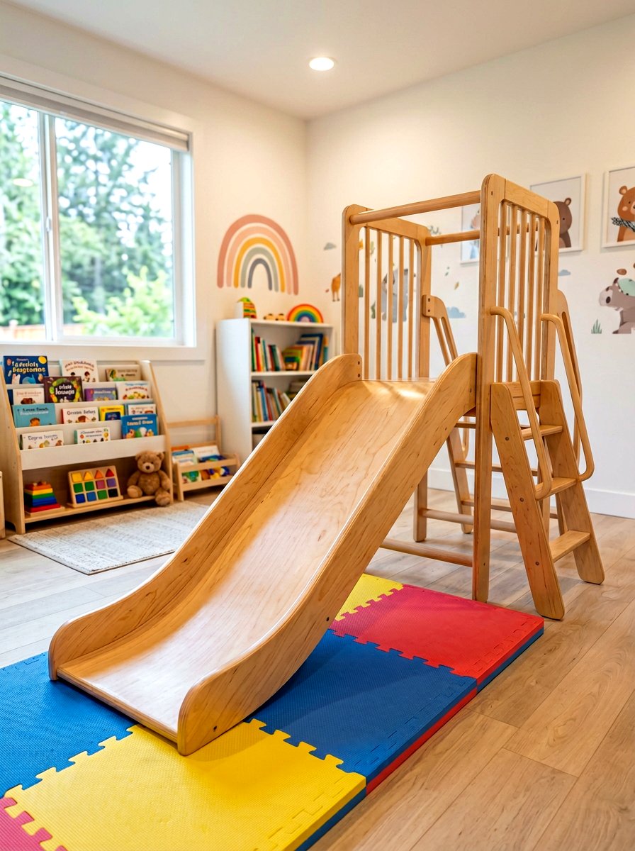 Small Indoor Wooden Slide Structure - 30 Montessori playroom ideas