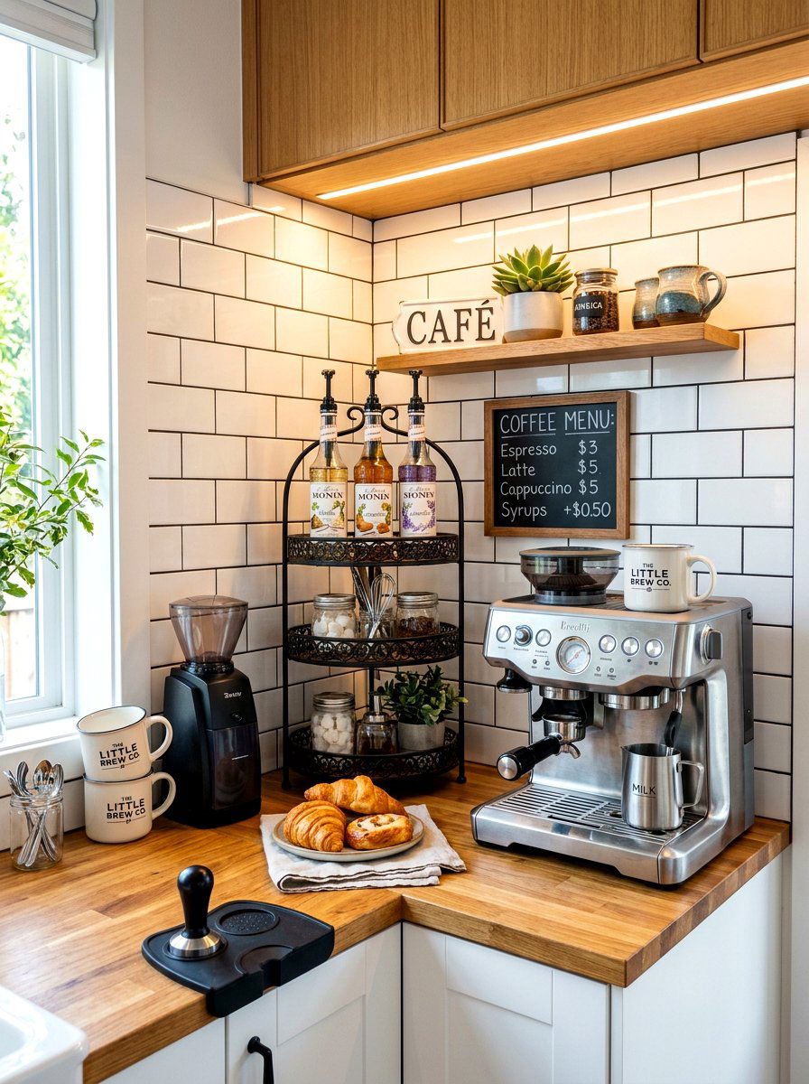 Small Kitchen Corner Cafe - 30 aesthetic home cafe setup ideas