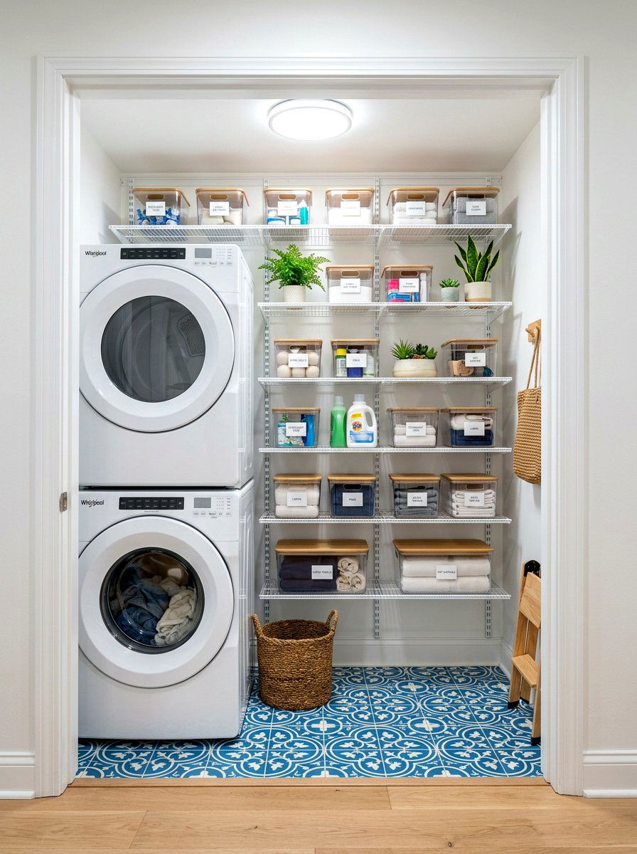Small Laundry Closet Shelving - 30 stacked laundry closet ideas