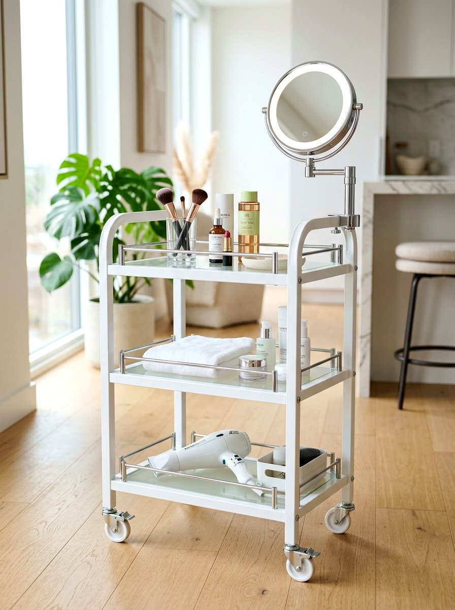 Small Mirror Mounted To Beauty Cart Top - 30 beauty cart organization ideas