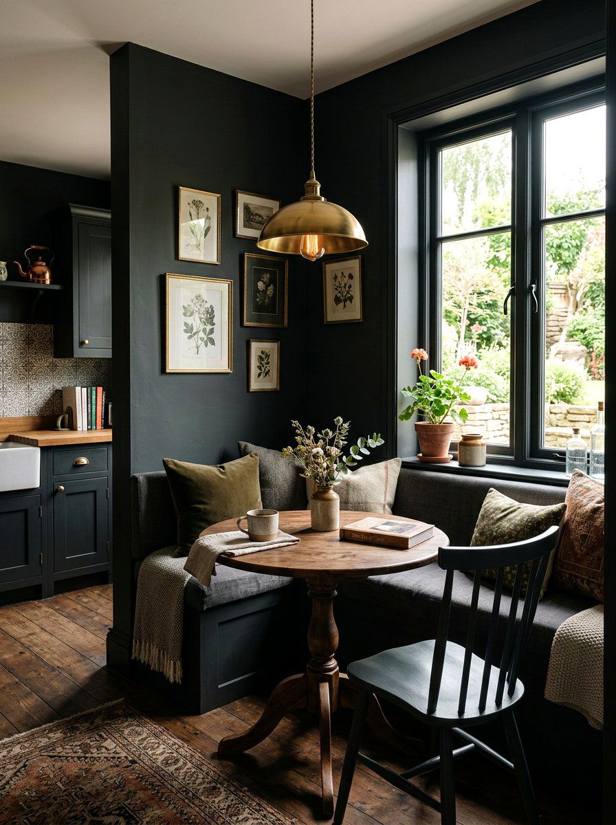 Small Moody Kitchen Breakfast Nook - 30 moody cottage kitchen ideas