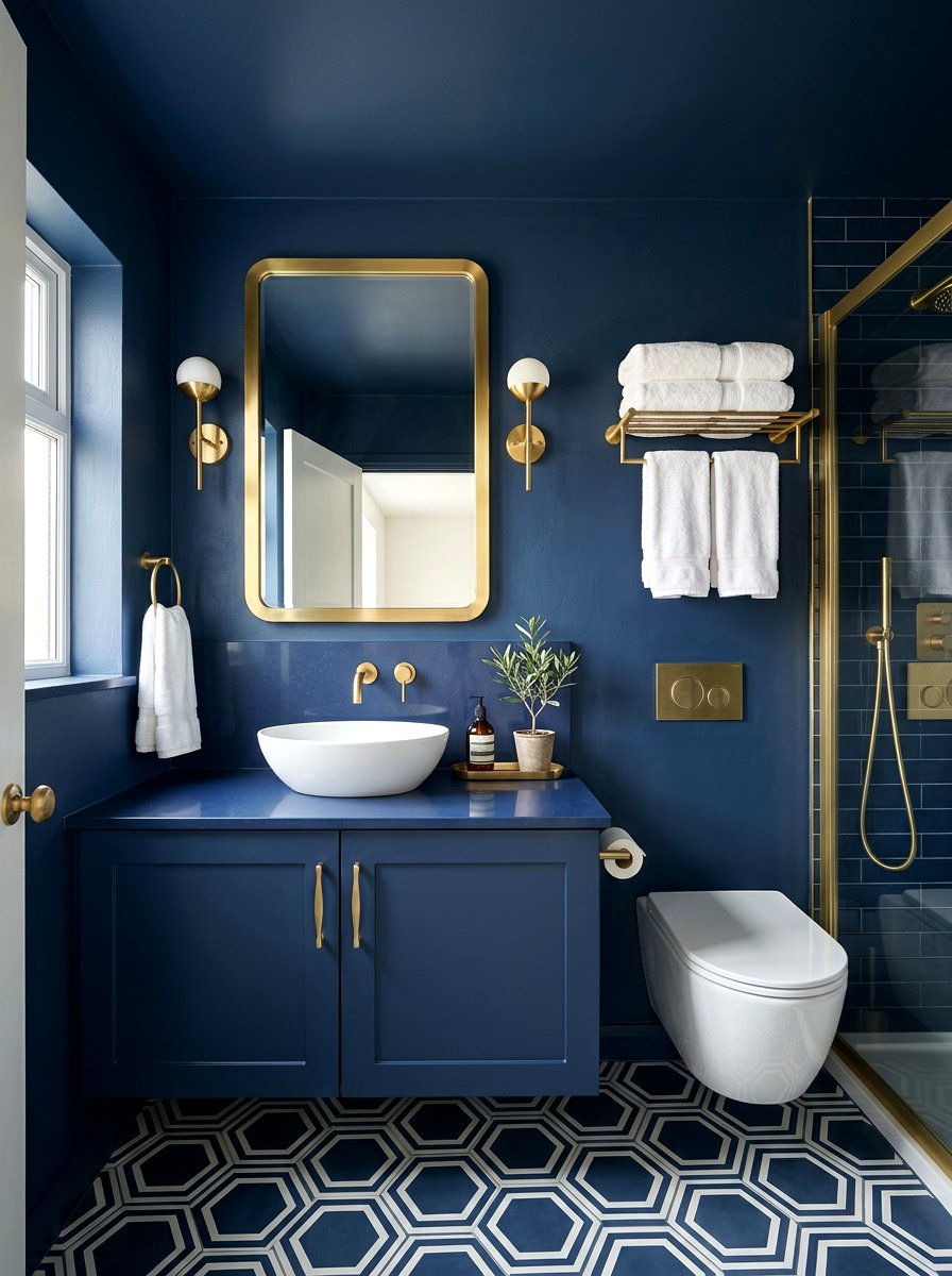 Small Navy Bathroom - 30 tiny room big color ideas