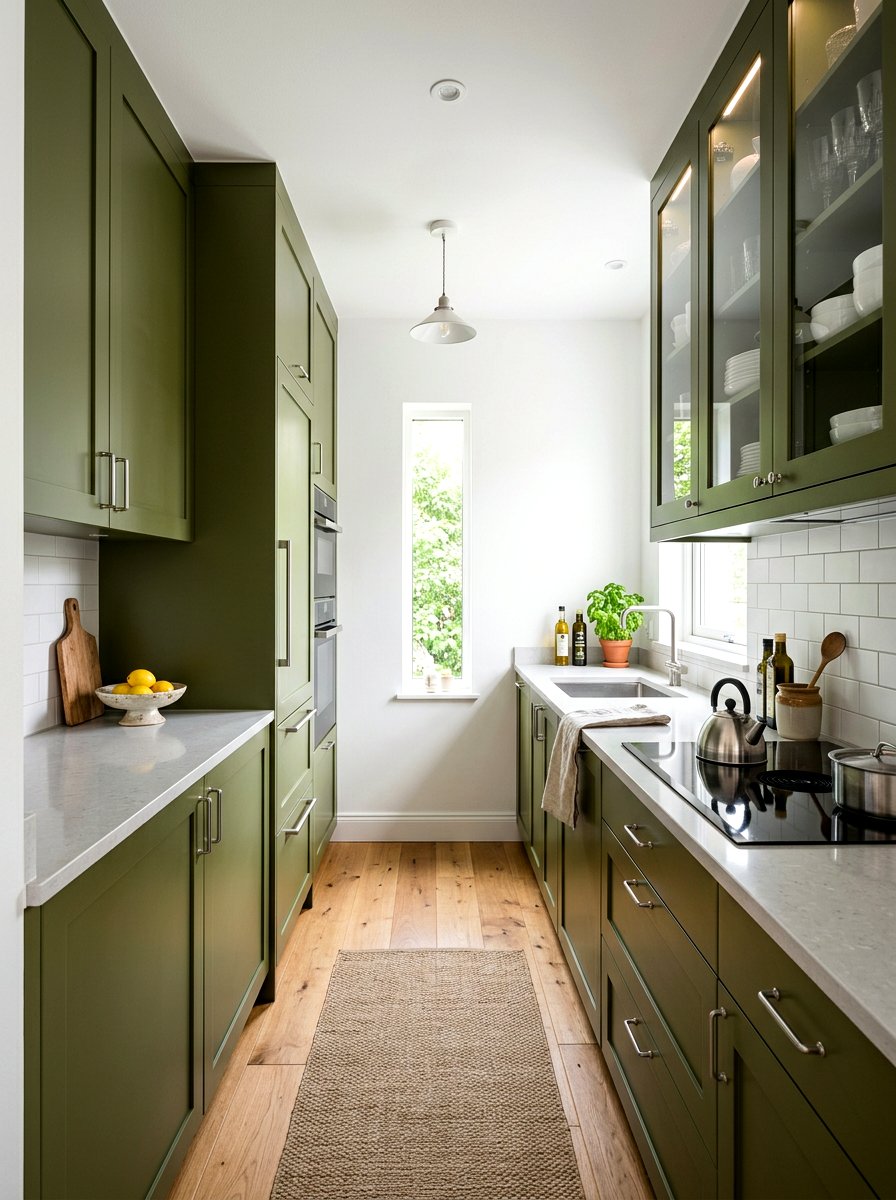 Small Olive Green Galley Kitchen - 30 olive green kitchen aesthetic ideas