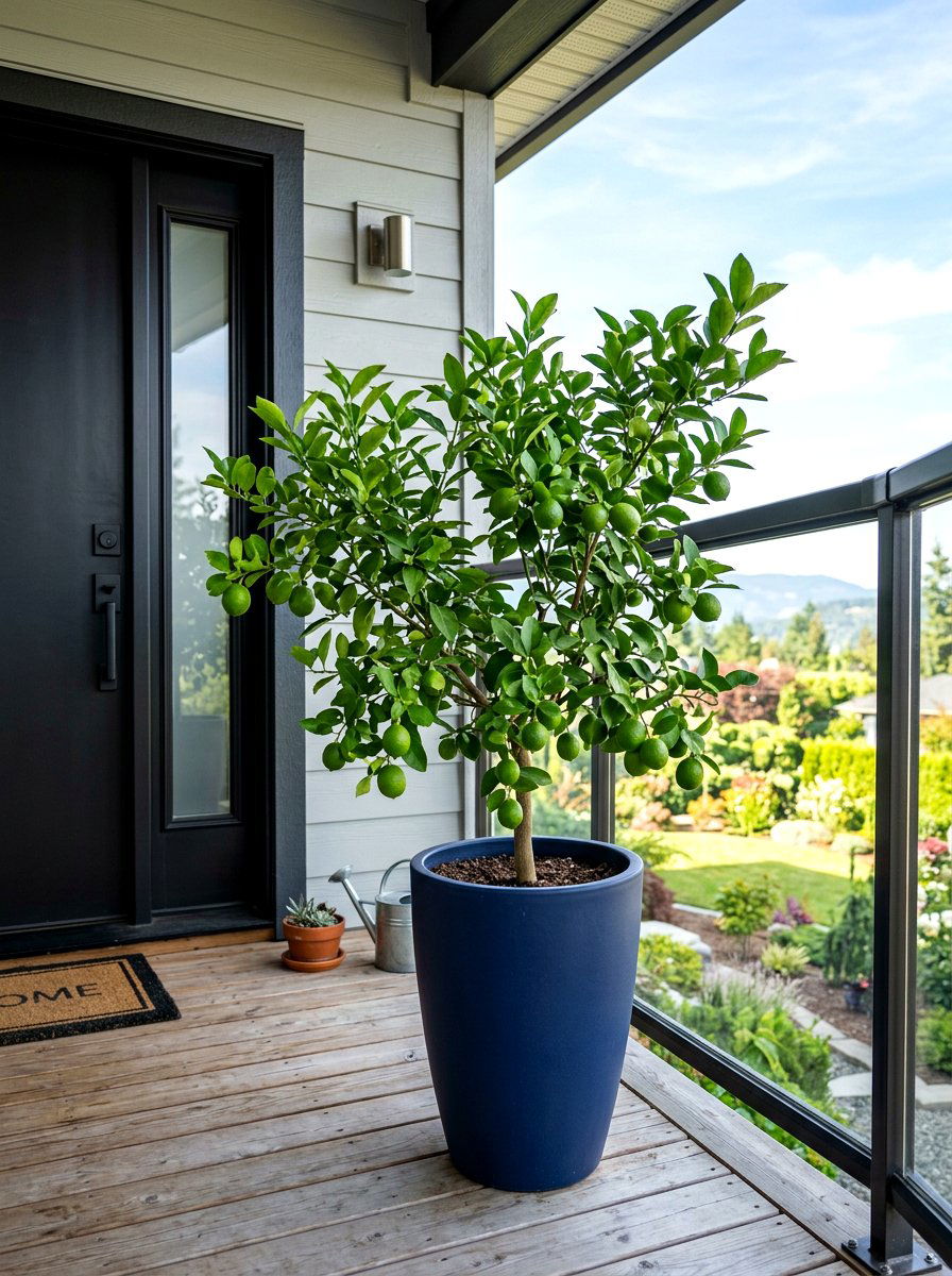 Small Porch Dwarf Lime Tree - 30 potted citrus front entry ideas