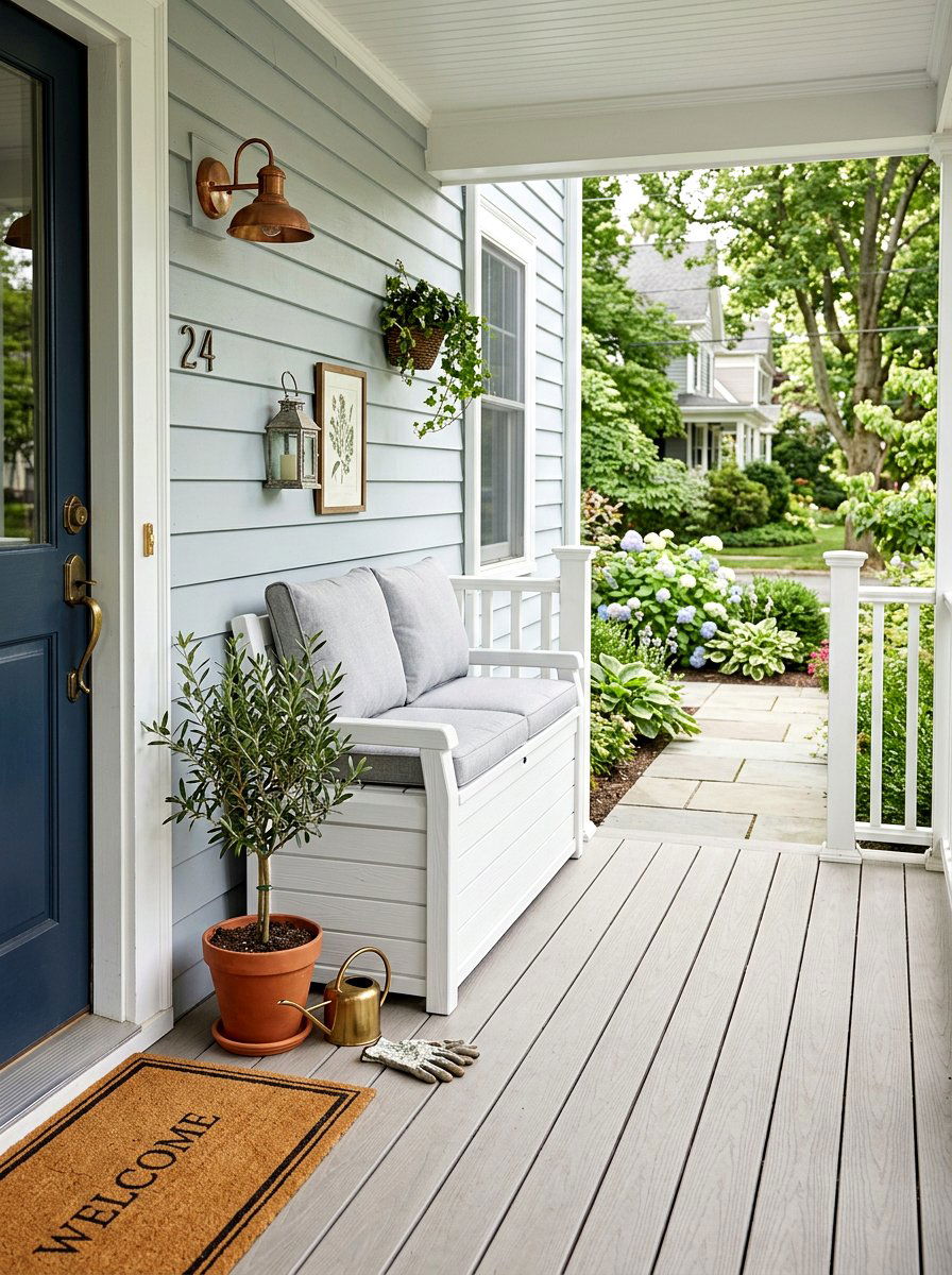 Small Porch Storage Bench - 30 tiny front porch ideas