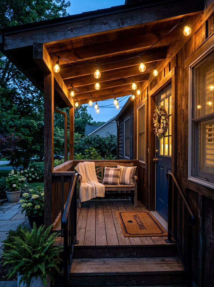 Small Porch String Lights - 30 tiny front porch ideas