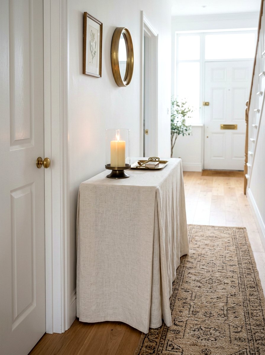 Small Skirted Console Table - 30 skirted foyer table ideas