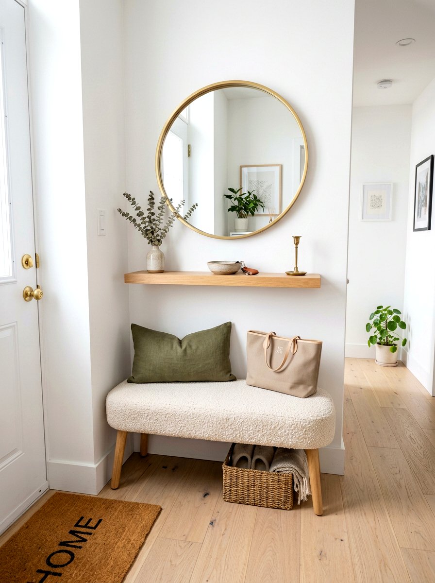Small Space Boucle Bench - 30 boucle entry bench ideas