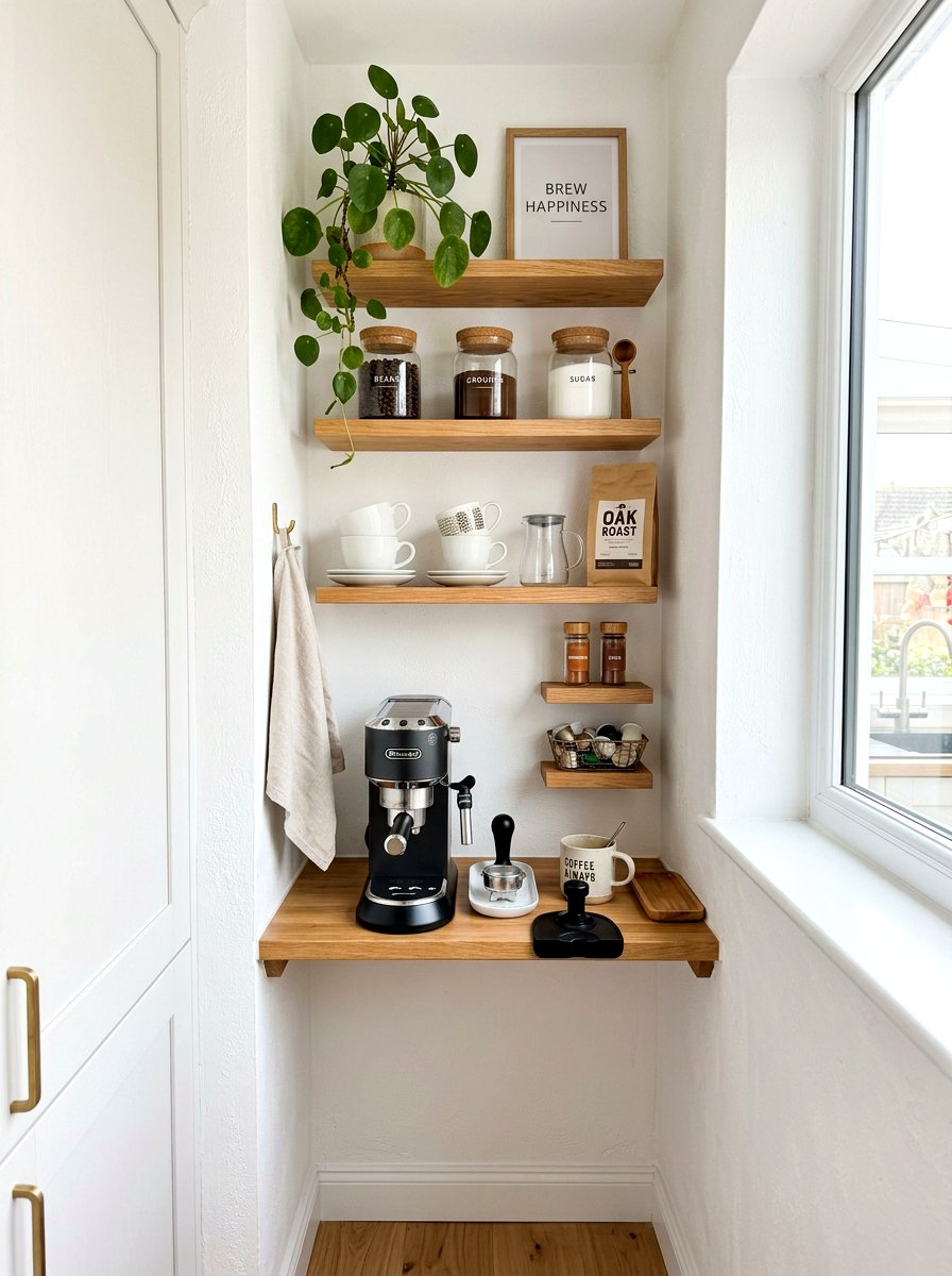 Small Space Coffee Corner - 30 coffee station shelf styling ideas