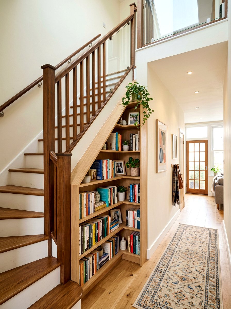 Small Space Compact Under Stair Shelving - 30 under staircase bookshelf ideas