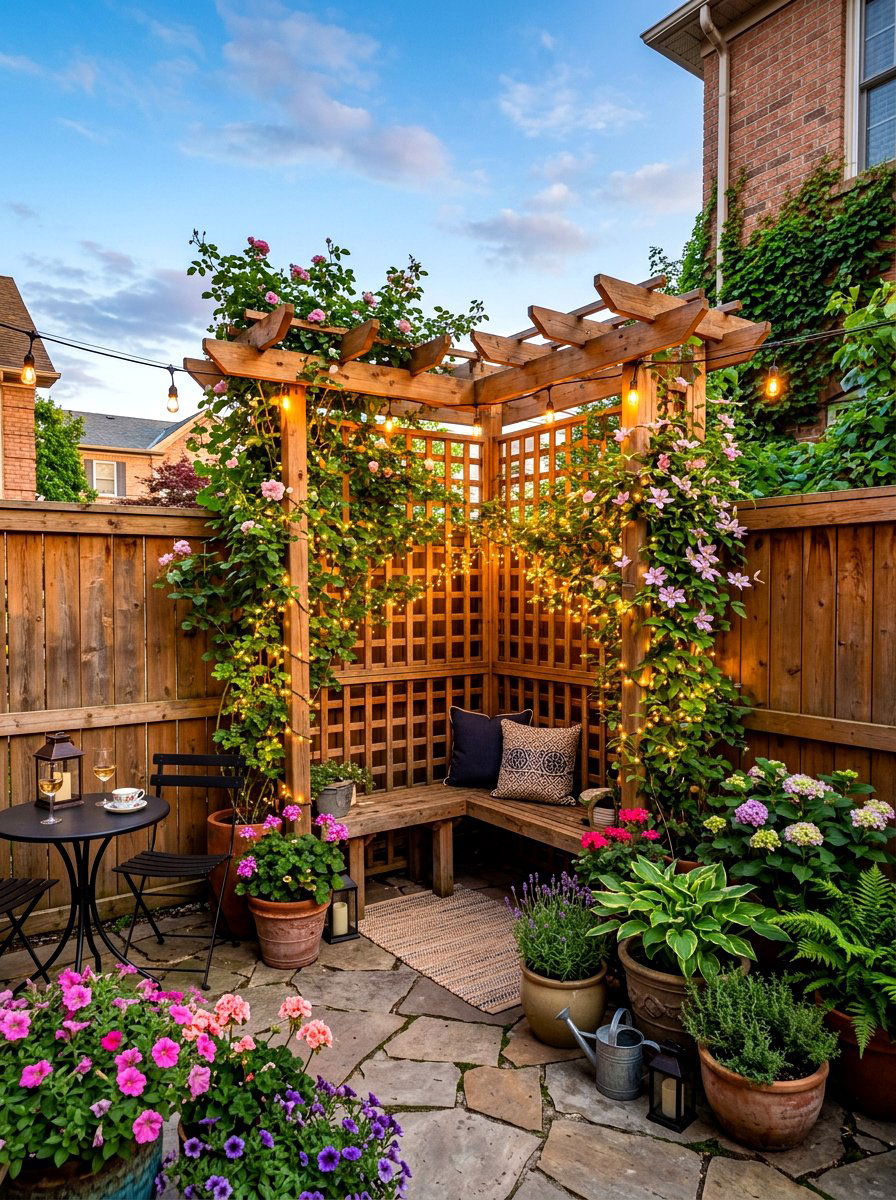 Small Space Corner Arbor - 30 backyard arbor ideas