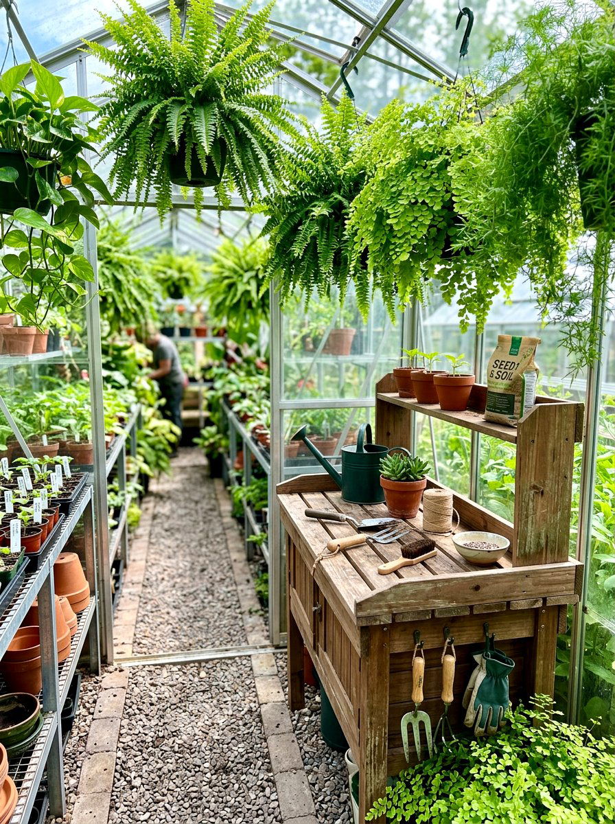 Small Space Potting Bench - 30 greenhouse potting bench ideas