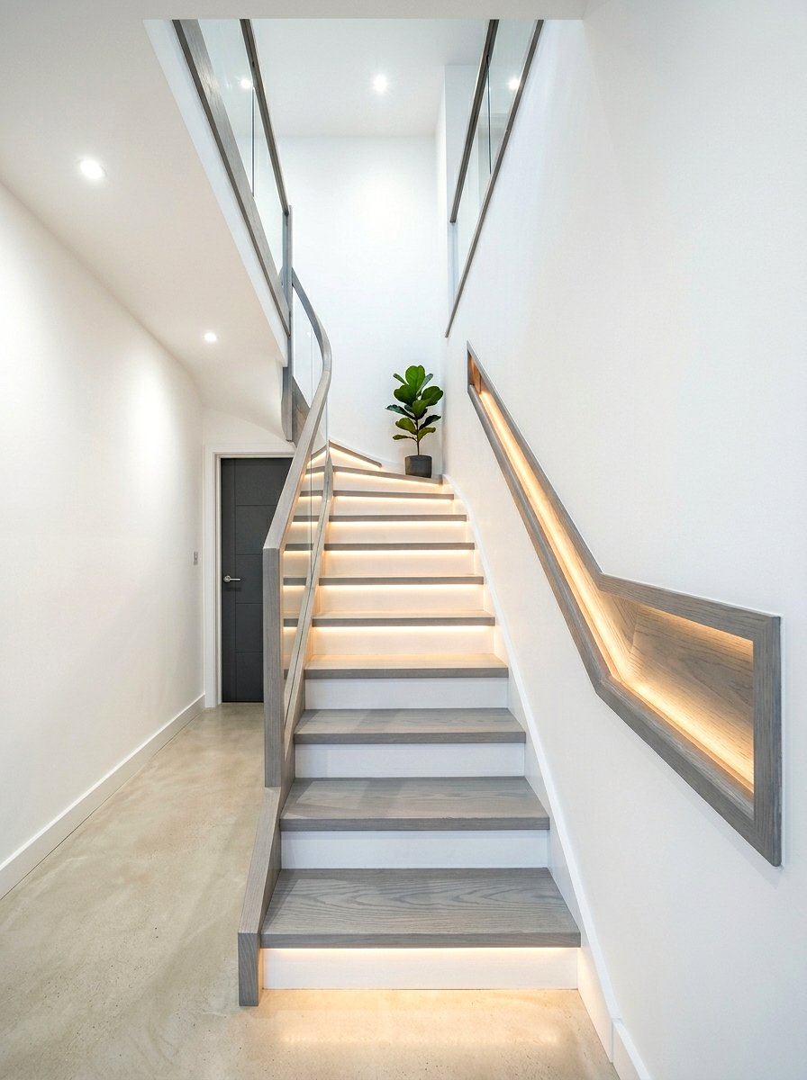 Small Space Staircase Hidden Glow - 30 stair lighting ideas