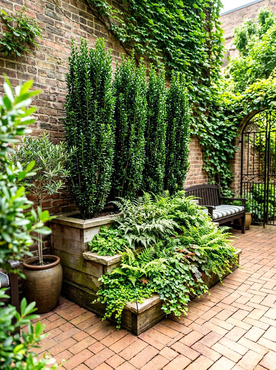 Small Urban Courtyard Hedge - 30 layered hedge front yard ideas