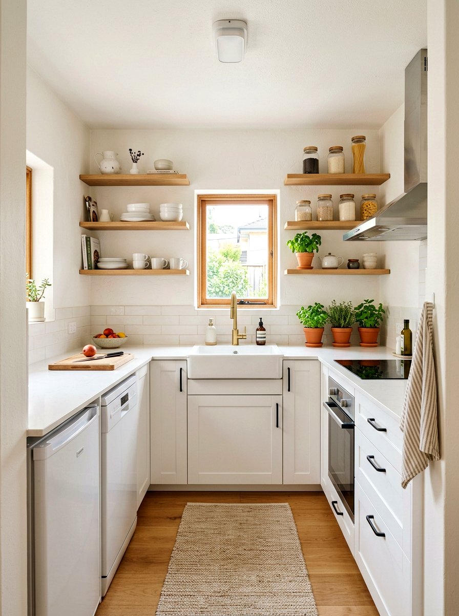 Small White Kitchen With Wood Shelves - 30 white and wood kitchen ideas