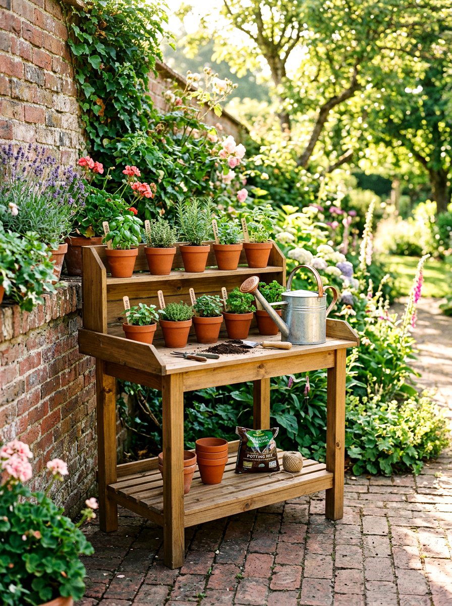 Small Wooden Potting Table - 30 garden workstation ideas