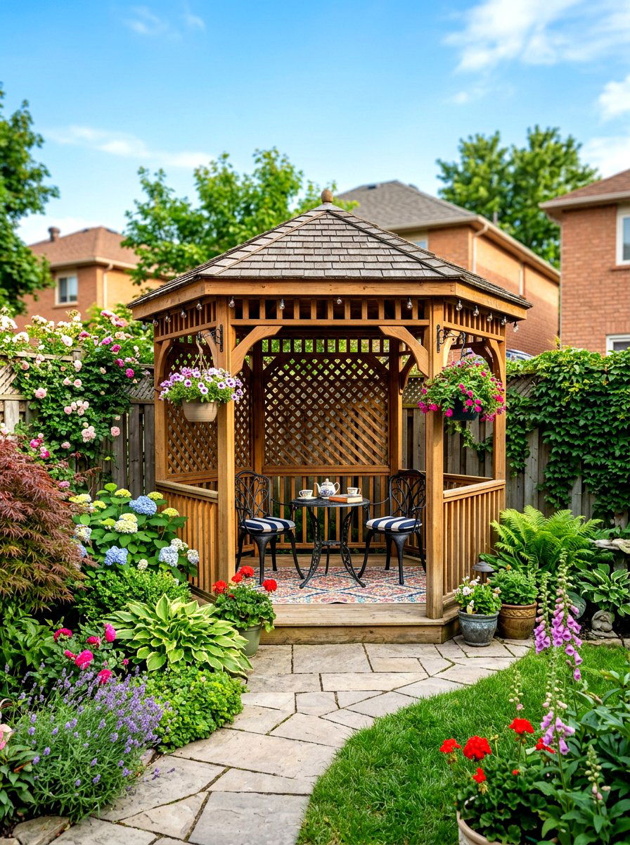 Small backyard gazebo - 30 hexagon gazebo ideas