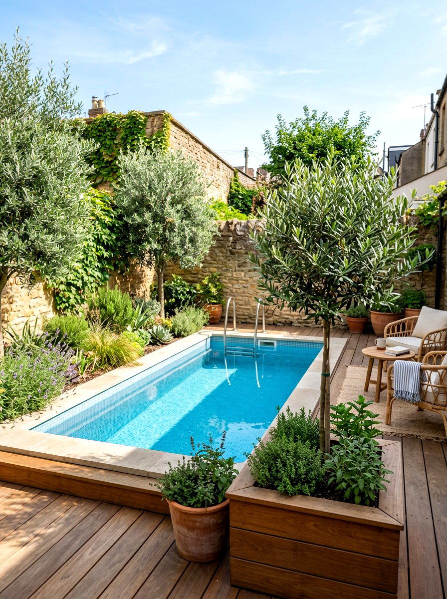 Small backyard pool with olive trees - 30 poolside olive trees ideas