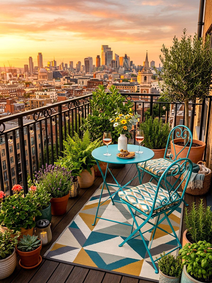 Small balcony bistro set - 30 apartment patio entertaining ideas