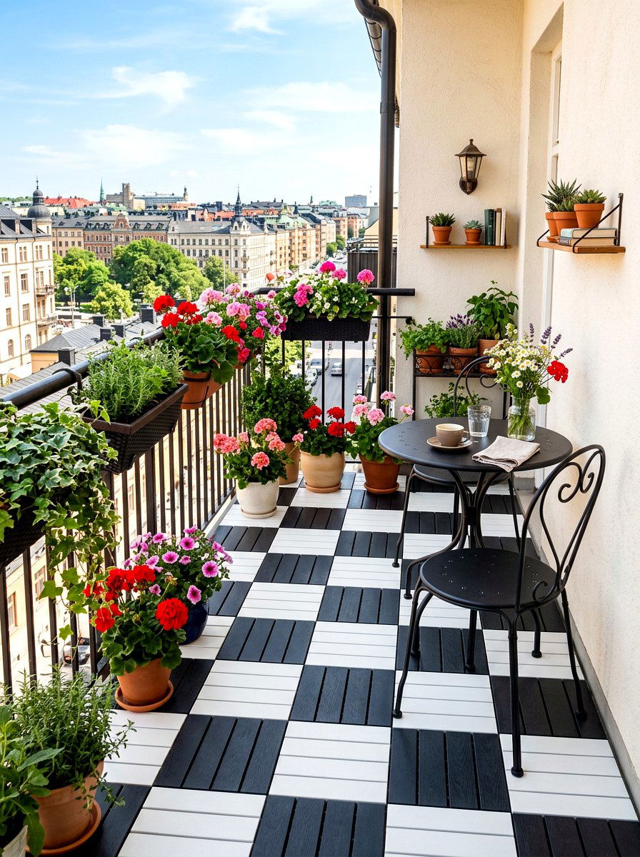 Small balcony checkerboard tiles - 30 checkerboard decor ideas