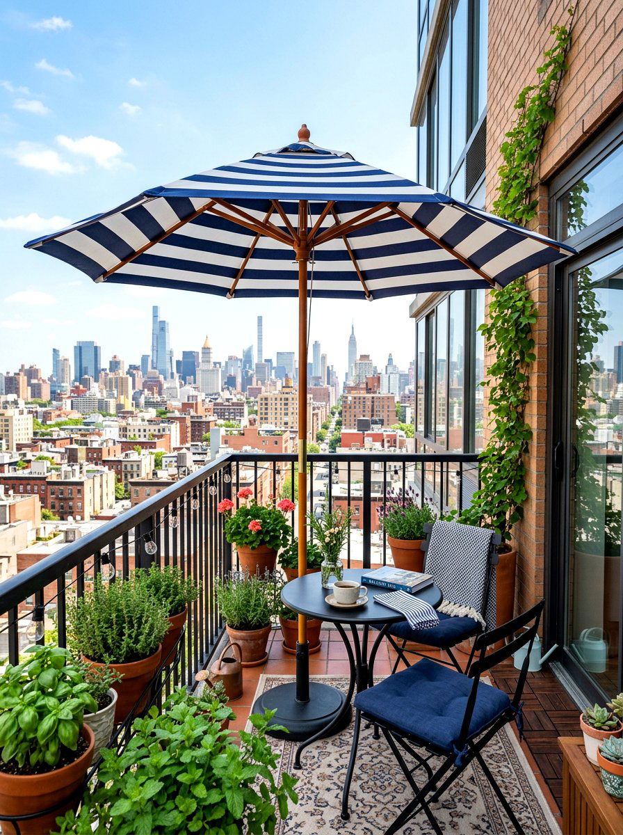 Small balcony striped umbrella - 30 striped patio umbrella ideas
