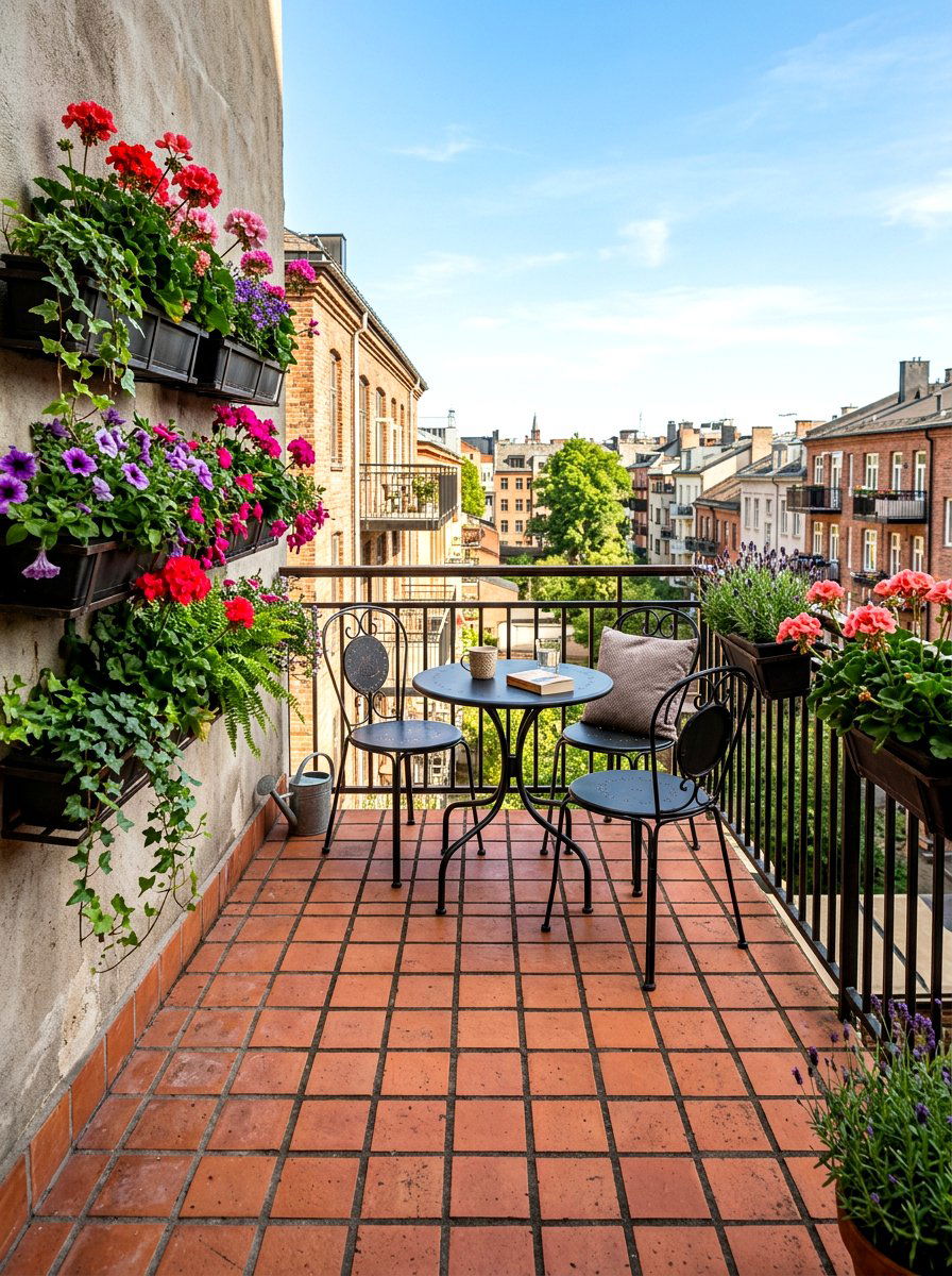 Small balcony terracotta tiles - 30 terracotta patio ideas