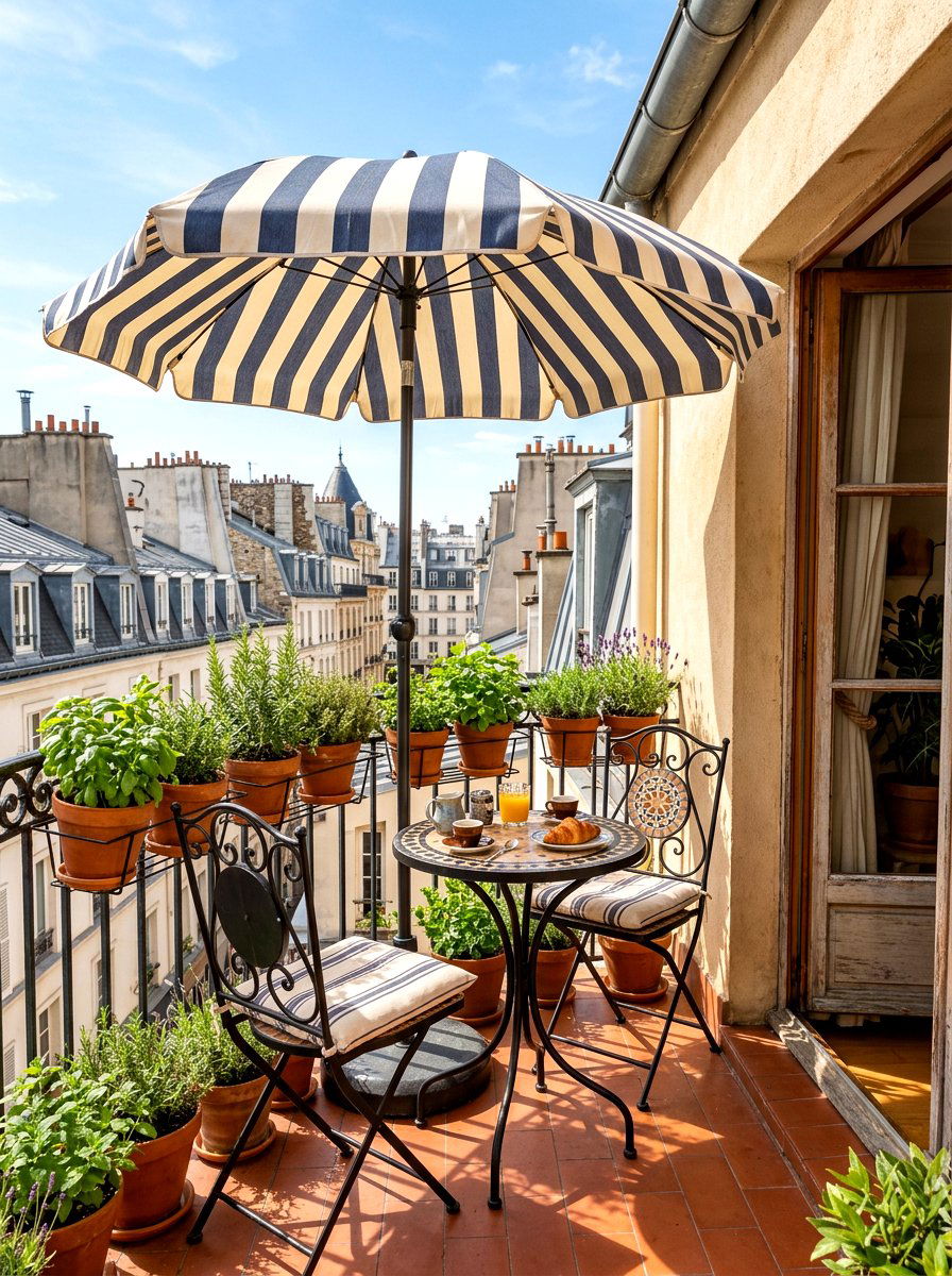 Small bistro striped umbrella - 30 striped umbrella patio decor ideas