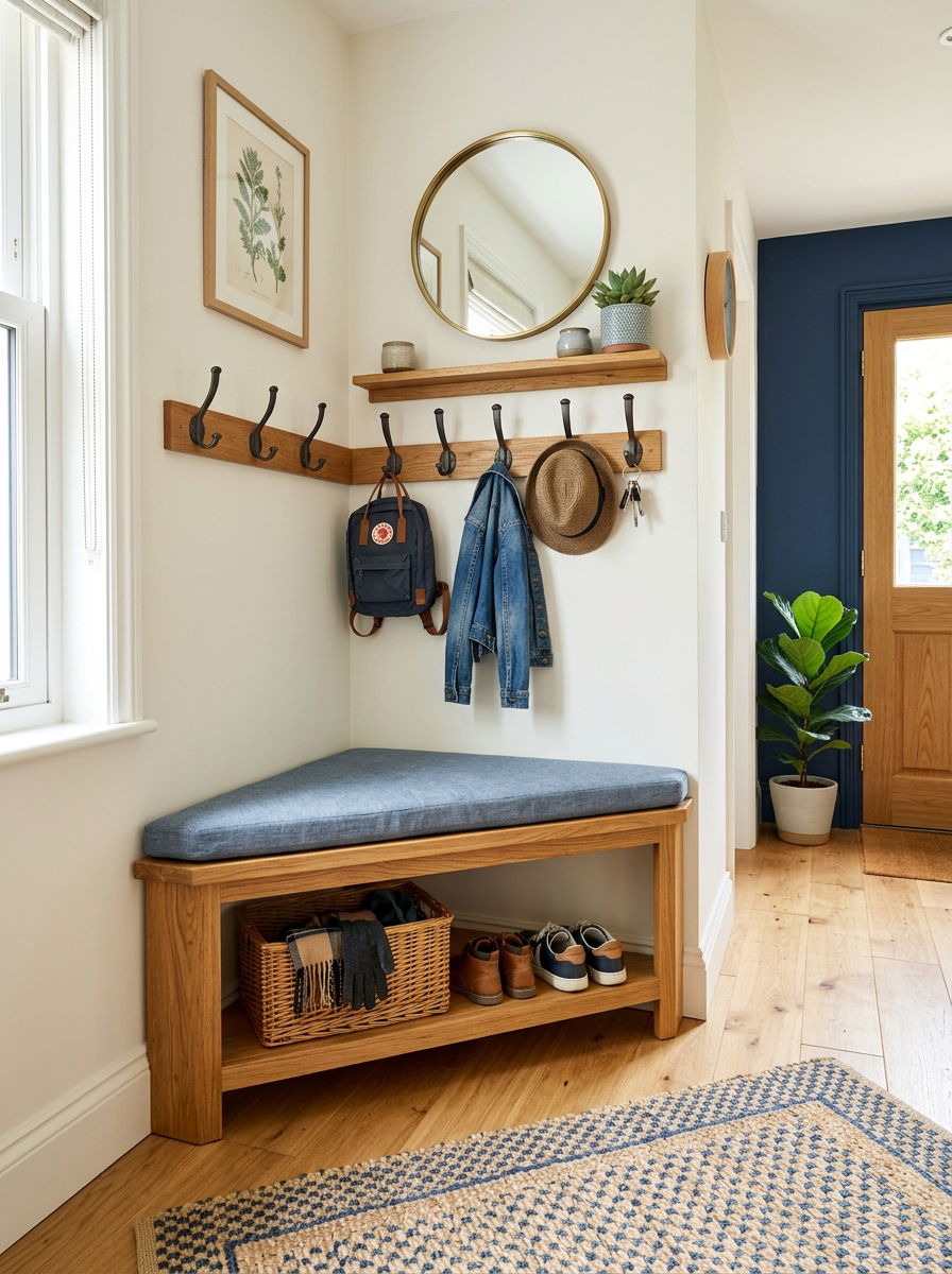 Small corner bench - 30 small entryway ideas