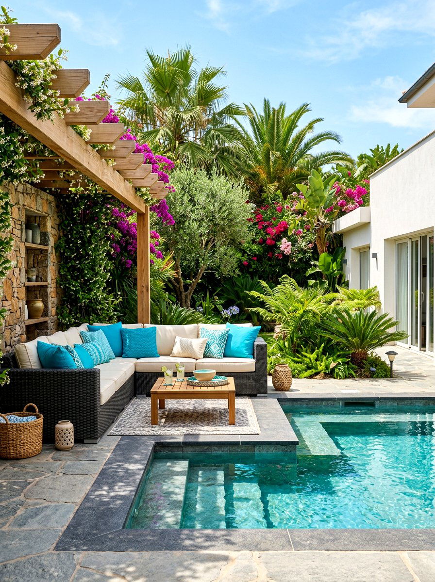 Small corner pool lounge - 30 small poolside patio ideas