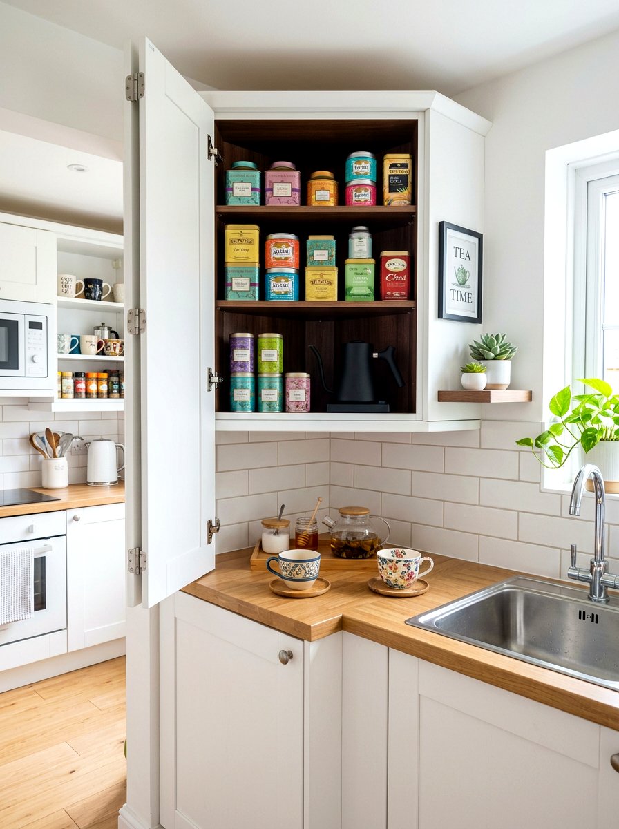Small corner tea bar - 30 hidden tea pantry ideas