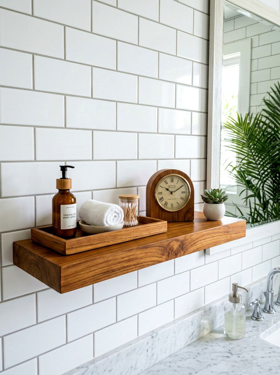 Small decorative clocks - 30 spa shelf styling bathroom ideas