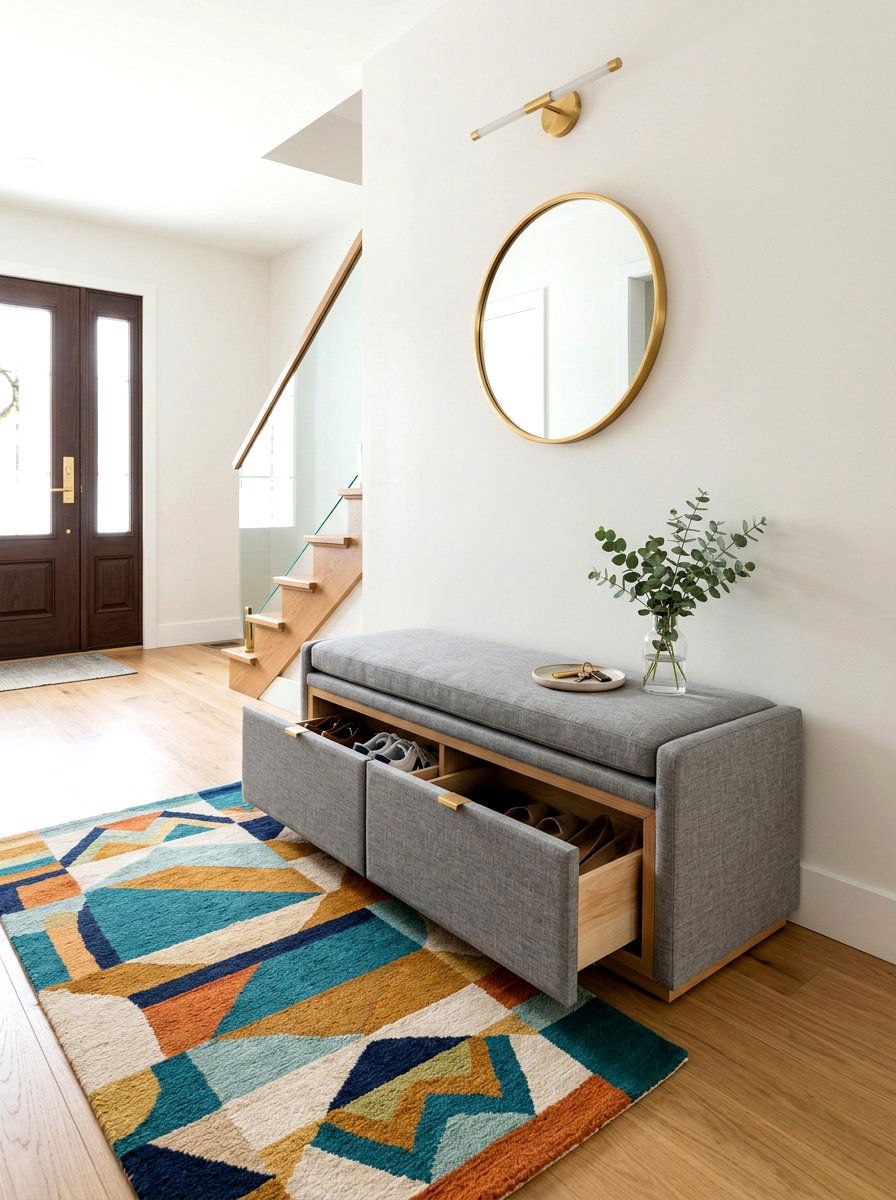 Small foyer storage bench - 30 entryway makeover ideas