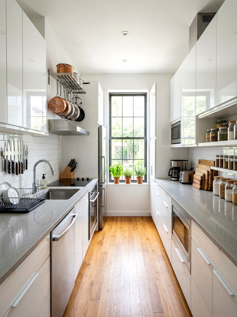 Small galley kitchen organization - 30 narrow room decorating ideas