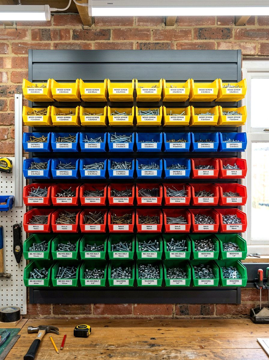 Small hardware bin wall - 30 garage slatwall ideas