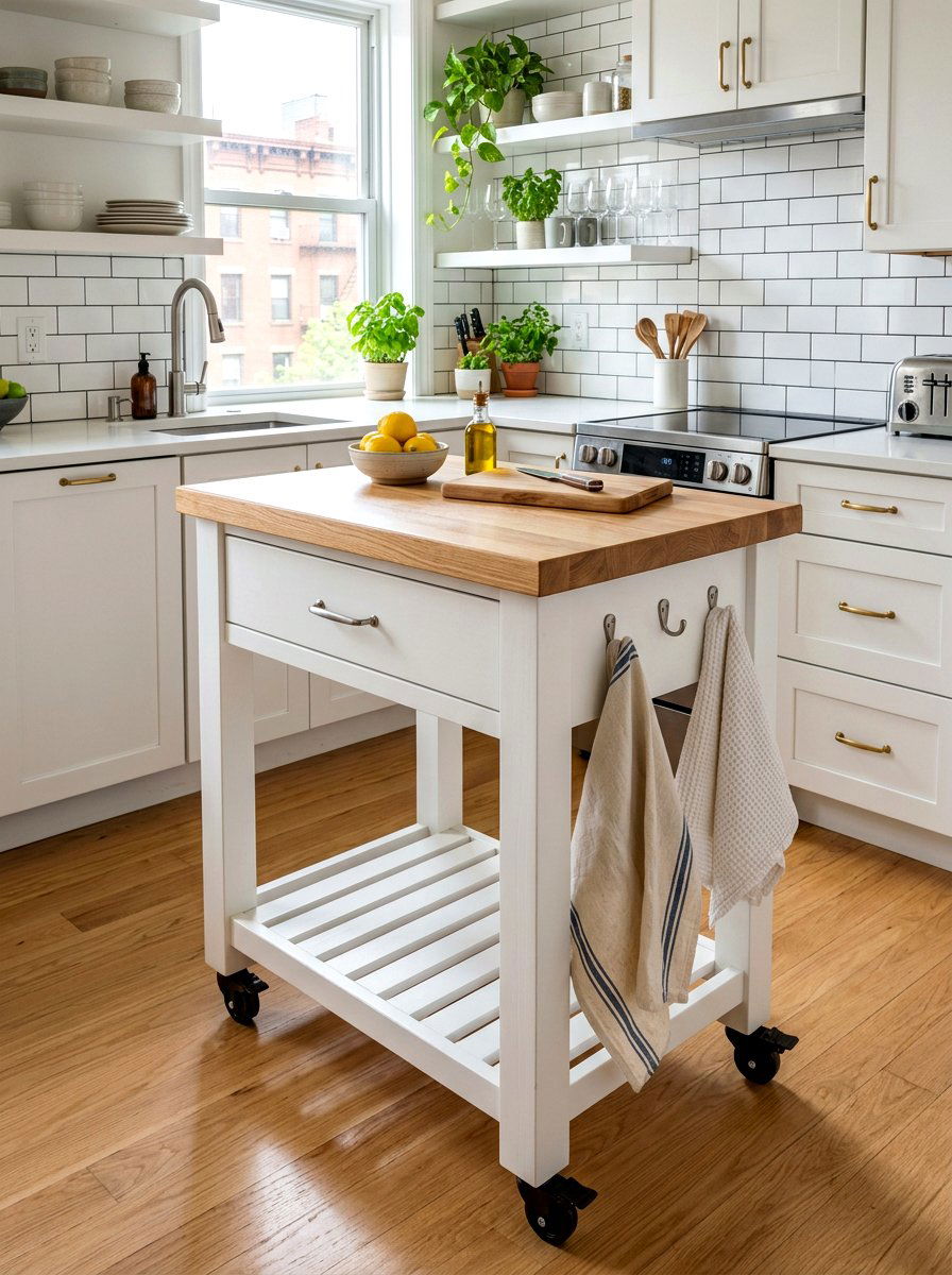 Small kitchen island with locking wheels - 30 movable kitchen island ideas