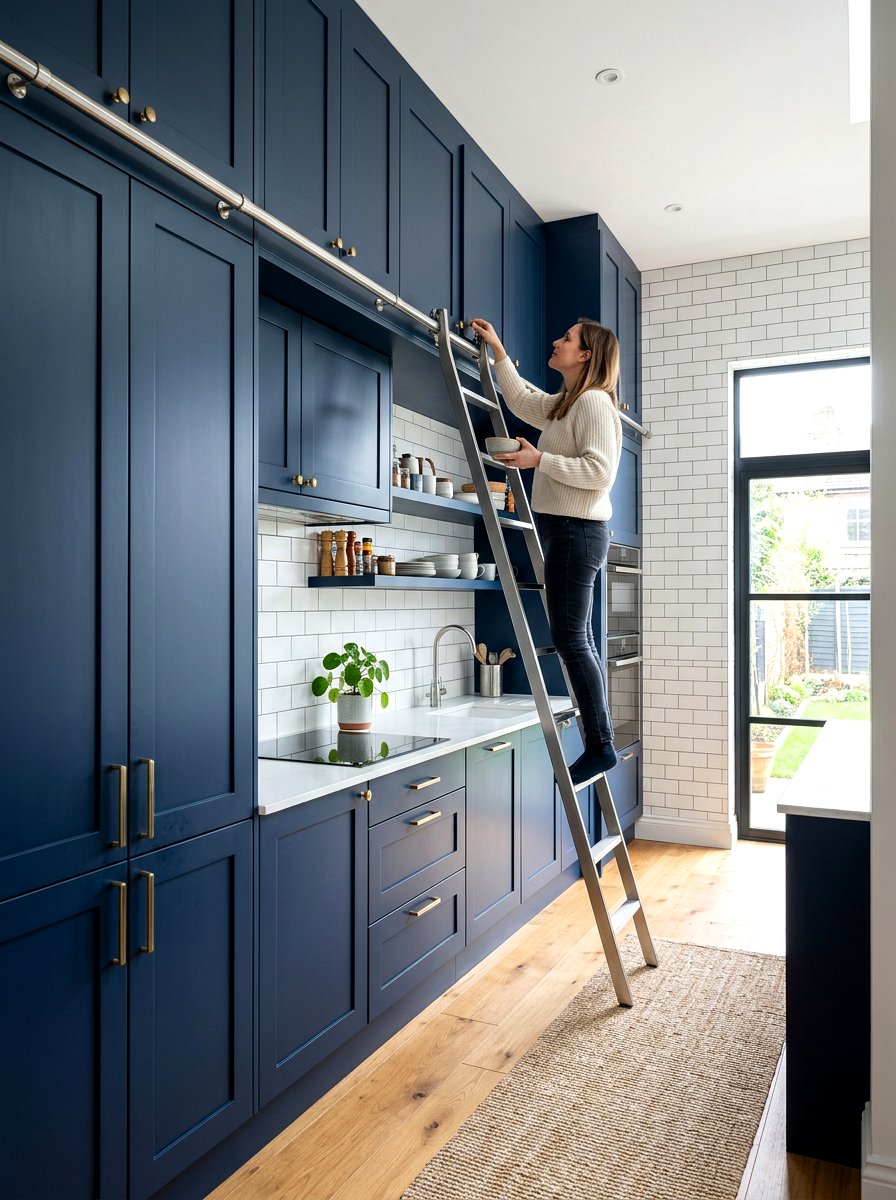 Small kitchen sliding ladder - 30 library ladder kitchen ideas
