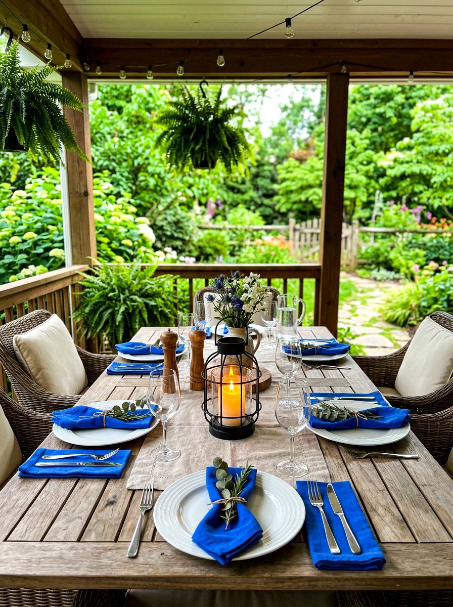 Small lantern on outdoor dining table - 30 porch lantern styling ideas