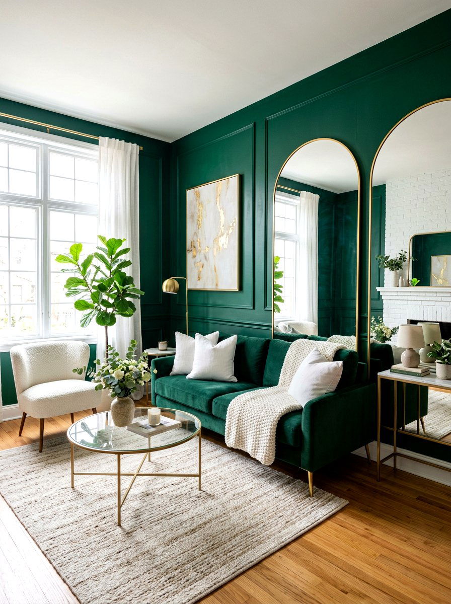 Small living room with emerald green walls - 30 emerald green living room ideas