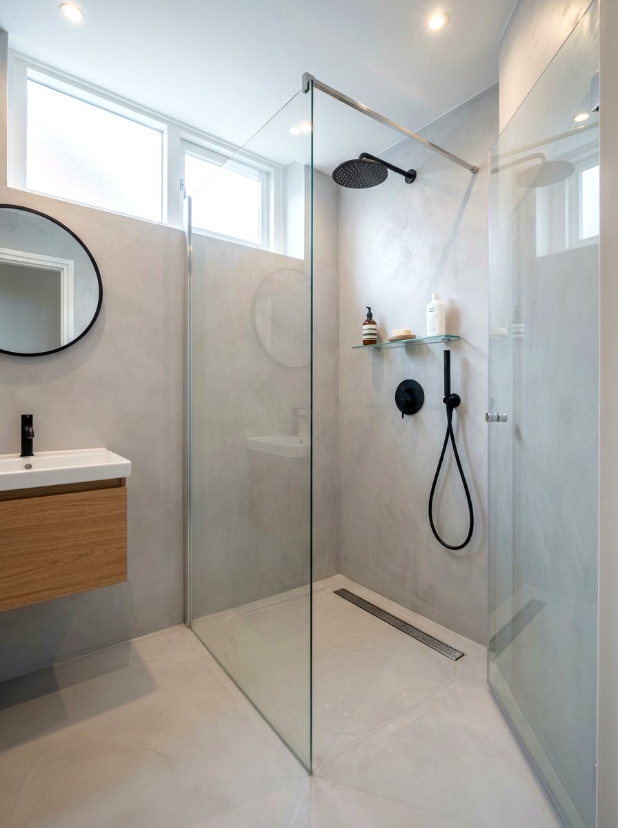 Small microcement shower - 30 microcement shower ideas