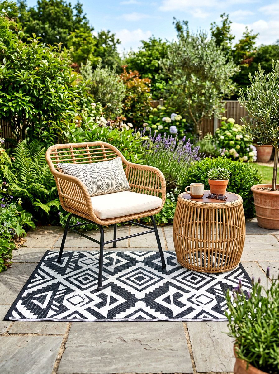 Small outdoor rug - 30 small patio ideas