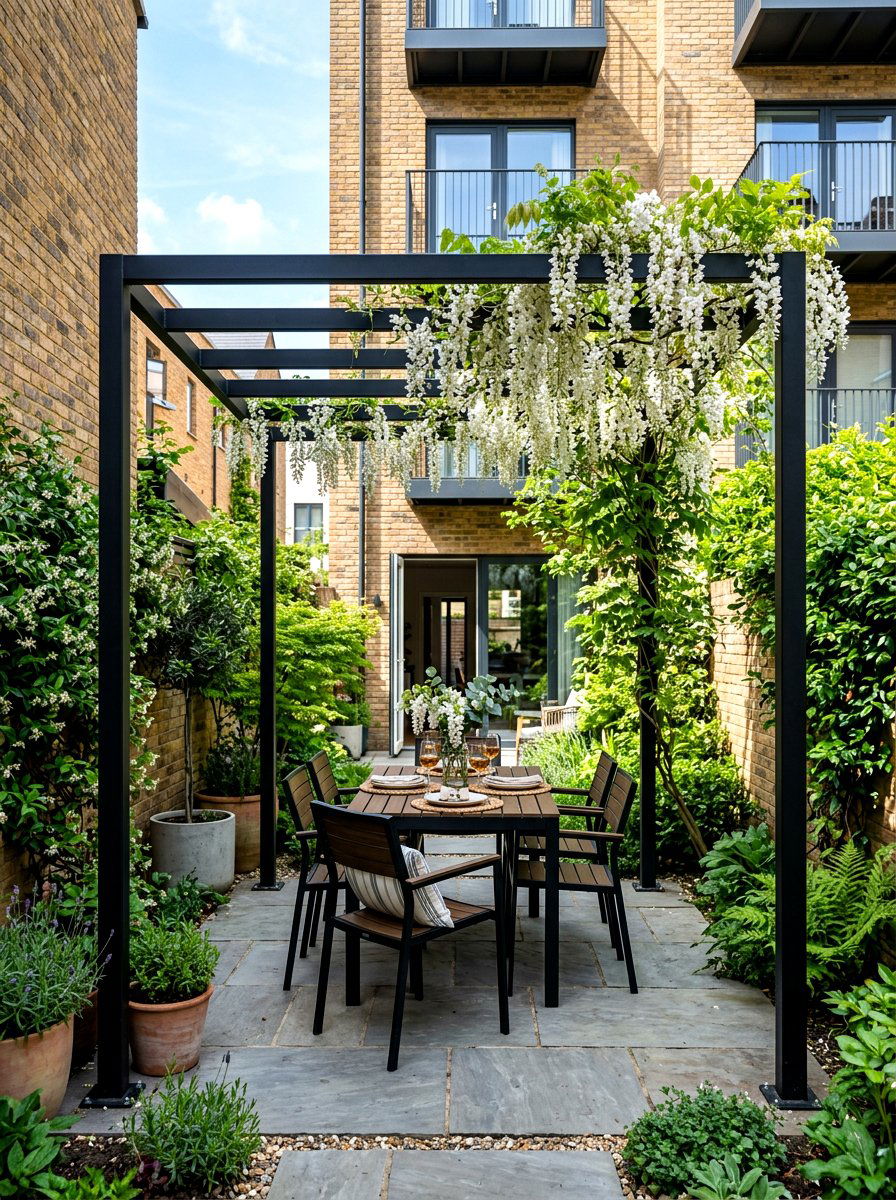 Small pergola structure - 30 tiny courtyard garden ideas