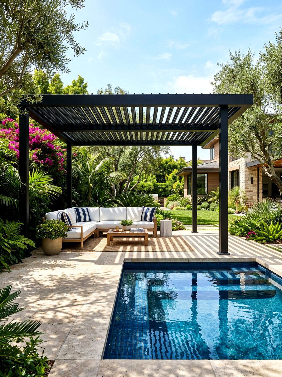 Small pool pergola - 30 small poolside patio ideas