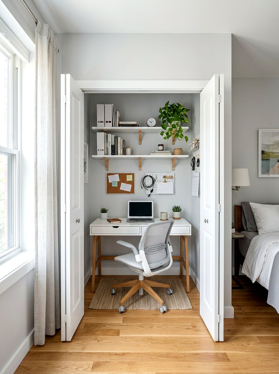 Small reach in closet office - 30 closet office ideas