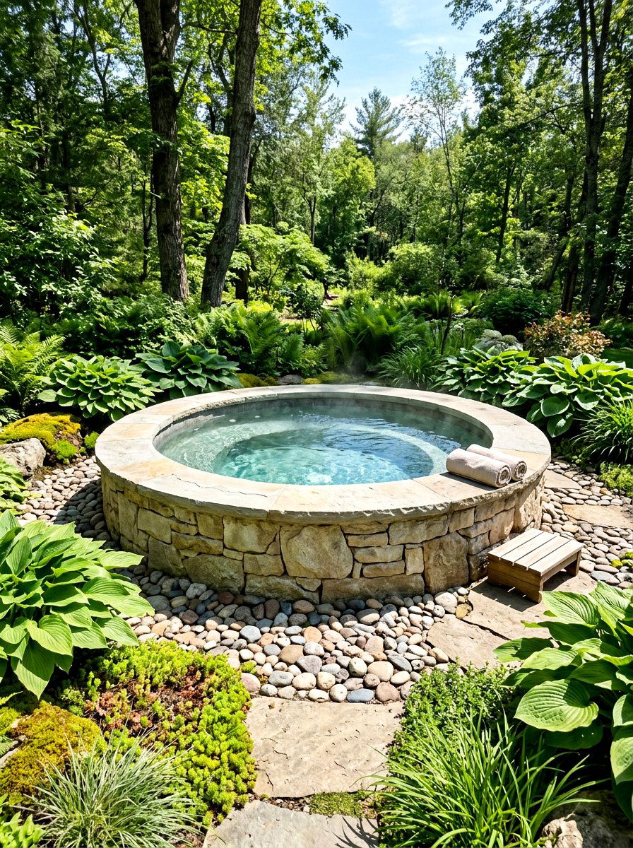Small round hot tub - 30 small hot tub patio ideas