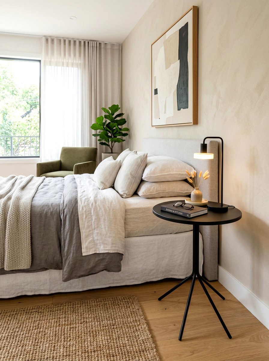 Small round metal table - 30 guest room nightstand ideas