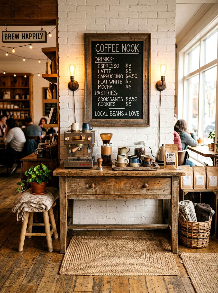 Small rustic wood coffee nook - 30 office coffee corner ideas