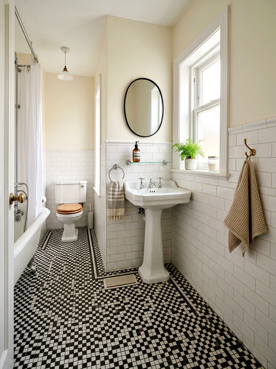 Small scale mosaic checkered bathroom floor - 30 checkerboard bath floor ideas