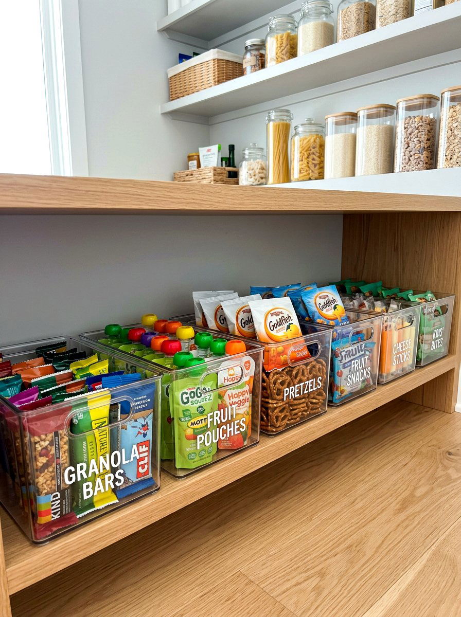 Small snack grab bins - 30 food container organization ideas