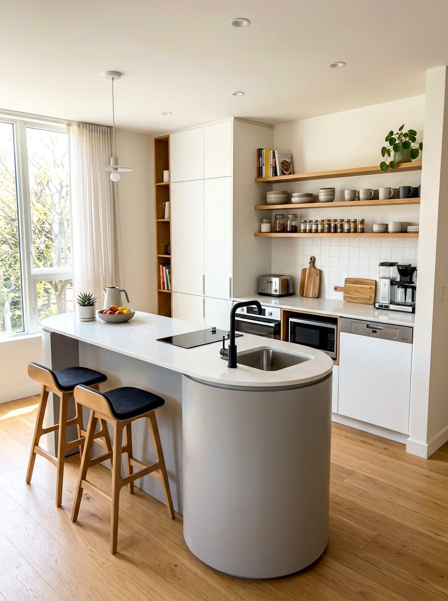 Small space curved island - 30 curved kitchen island ideas